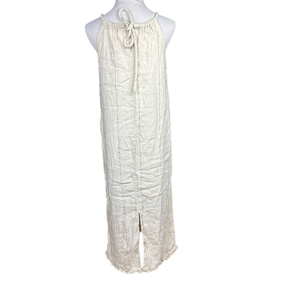 Little Lies Women's Ainsley Halter Maxi Dress Beige Pinstripe M Summer Beachy - Picture 7 of 13